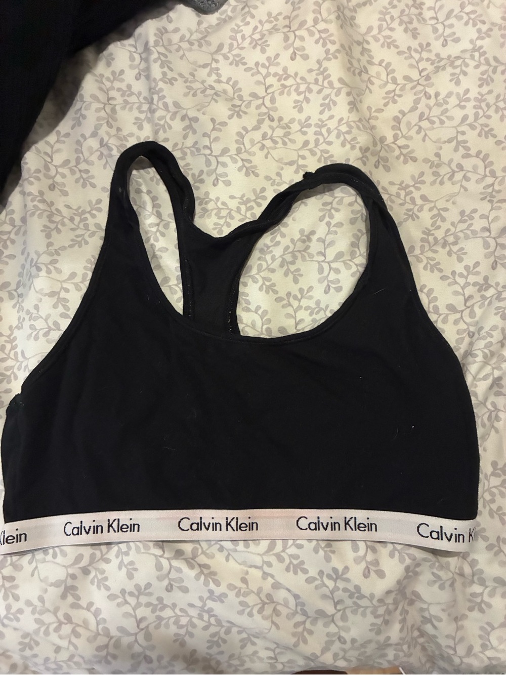Calvin Klein Black Racerback Sports Bralette with White Logo Band